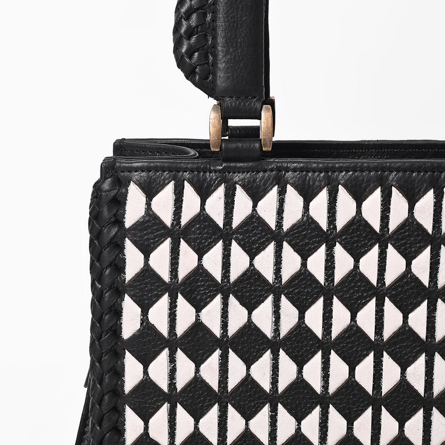 American Darling Women’s Black & White Leather Woven Handbag