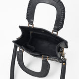 American Darling Women’s Black & White Leather Woven Handbag