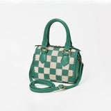 American Darling Green Checkered Leather Mini Handbag for Women – Woven Hair-On Leather Tote