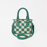 American Darling Green Checkered Leather Mini Handbag for Women – Woven Hair-On Leather Tote