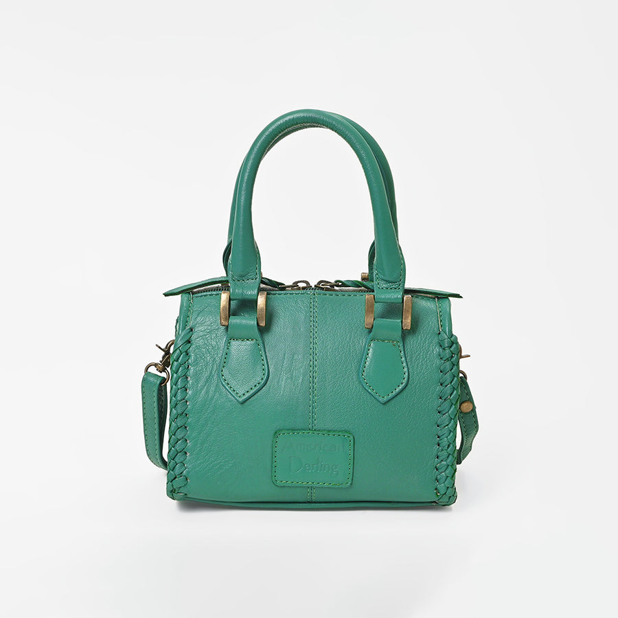 American Darling Green Checkered Leather Mini Handbag for Women – Woven Hair-On Leather Tote