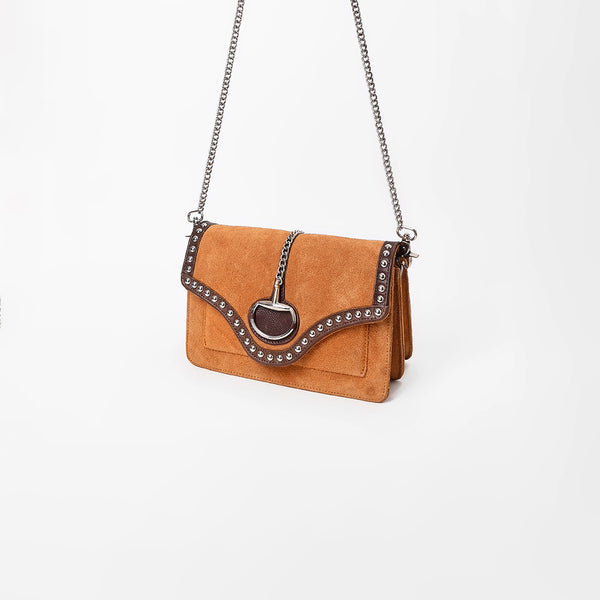 American Darling Western Tan Suede Crossbody Bag w/ Rhinestone
