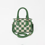 American Darling Hair-On Cowhide Leather Satchel Handbag for Women-Green Ivory Checkerboard Crossbody Purse