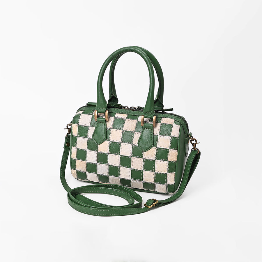American Darling Green & Ivory Checkered Leather Speedy Handbag