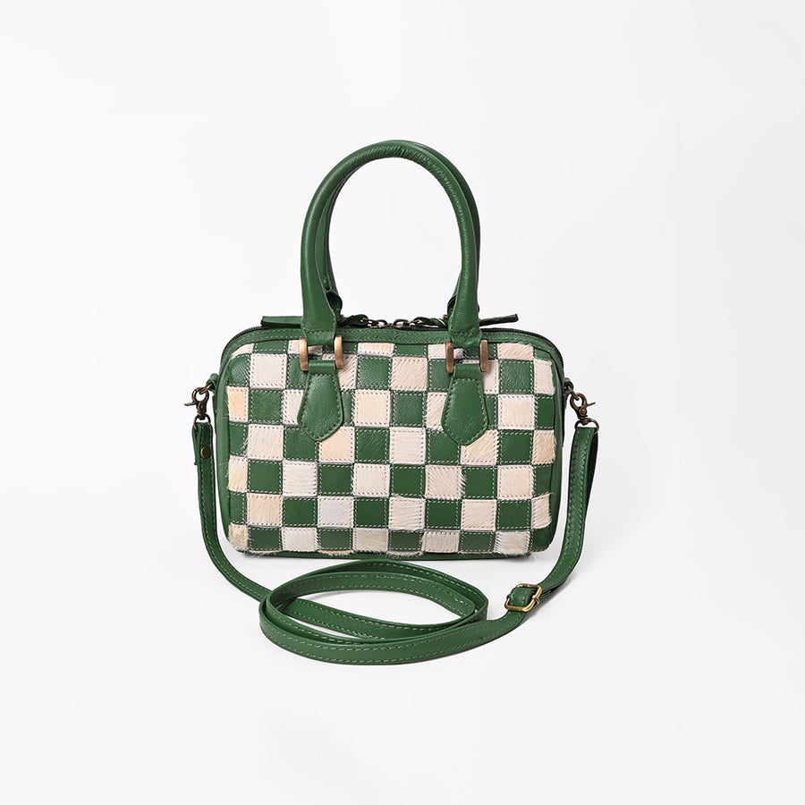 American Darling Green & Ivory Checkered Leather Speedy Handbag