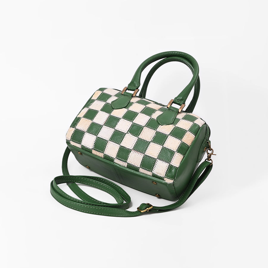 American Darling Green & Ivory Checkered Leather Speedy Handbag