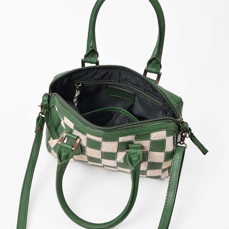 American Darling Green & Ivory Checkered Leather Speedy Handbag