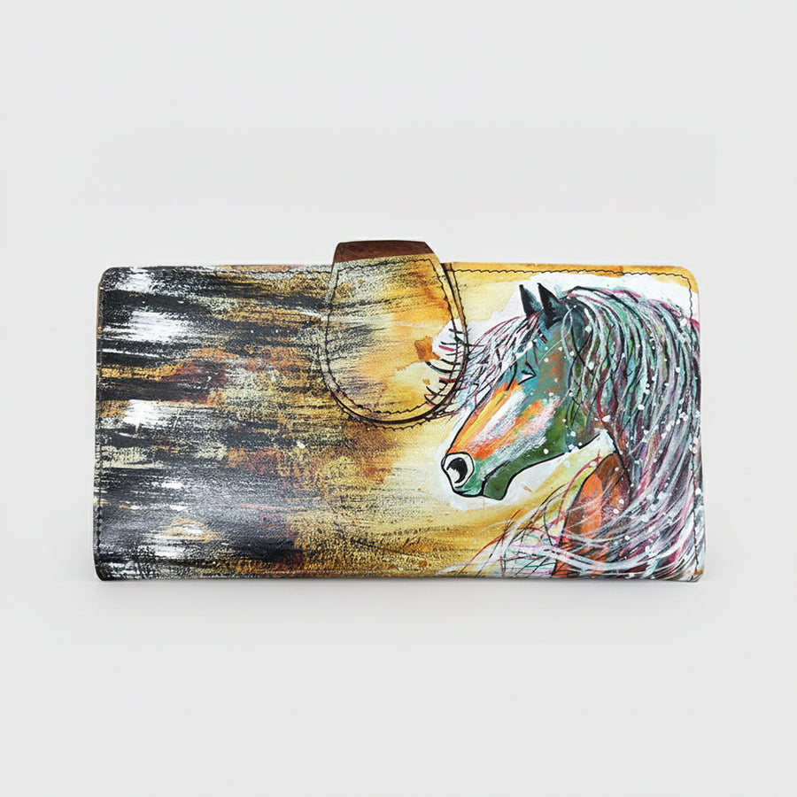 American Darling Wristlet Bag, Hand-Painted Genuine Leather, Western Vegetable Tanned Full Grain Leather Wallet Bag