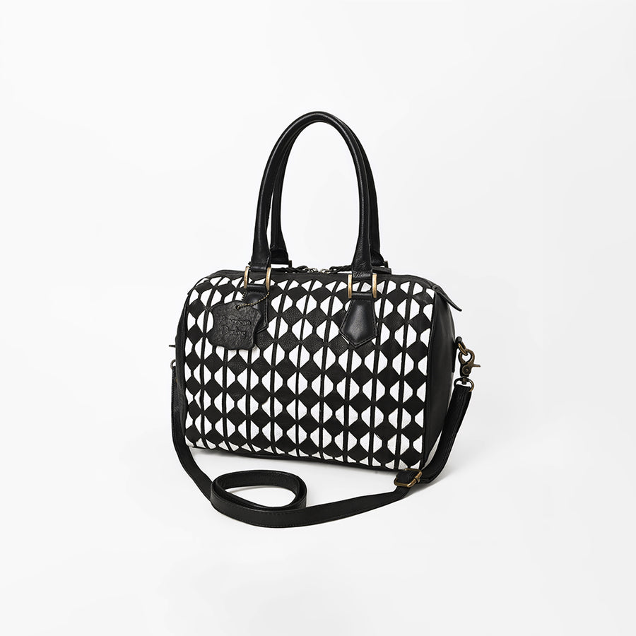 American Darling Black Geometric Hair-On Hide Leather Bowler Speedy Bag