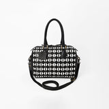 American Darling Black Geometric Hair-On Hide Leather Bowler Speedy Bag