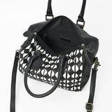 American Darling Black Geometric Hair-On Hide Leather Bowler Speedy Bag