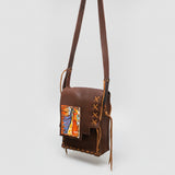 American Darling Cross body Bag, Hand-Painted Genuine Leather, Buck Stitched Western Bag with Fringes and YKK Zipper