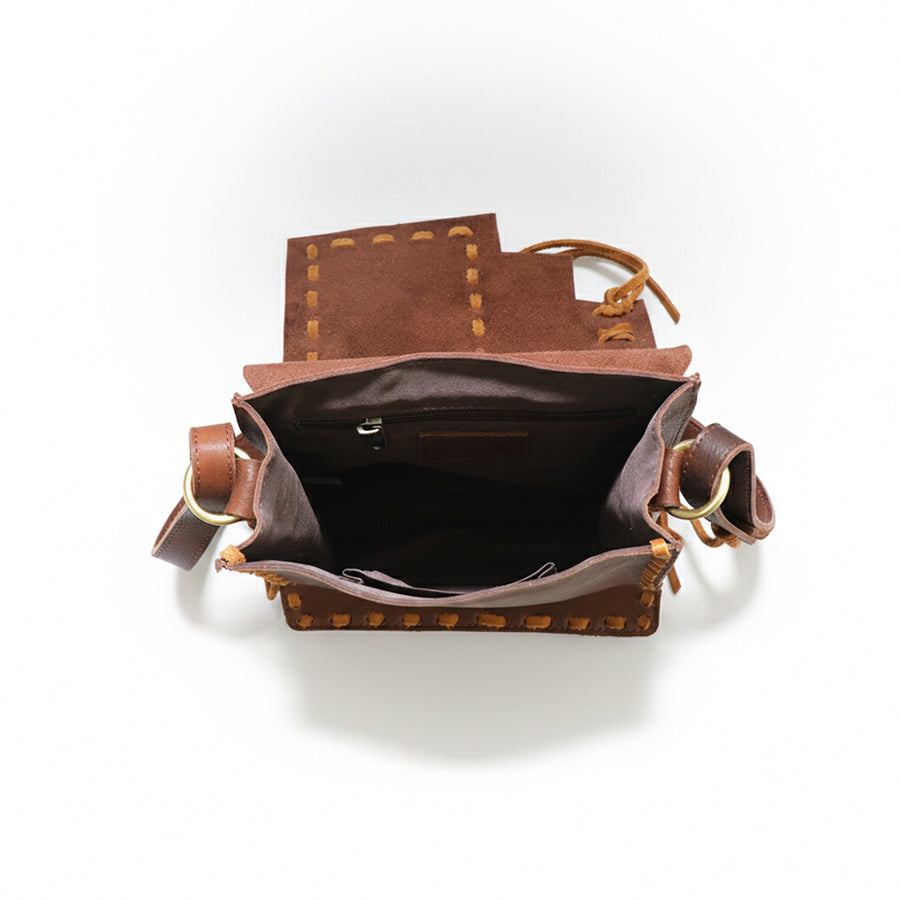 American Darling Cross body Bag, Hand-Painted Genuine Leather, Buck Stitched Western Bag with Fringes and YKK Zipper