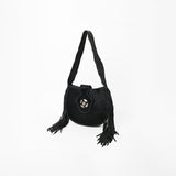 American Darling Black Hair-On Hide Leather Fringe Shoulder Bag w/ Concho