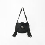 American Darling Black Hair-On Hide Leather Fringe Shoulder Bag w/ Concho