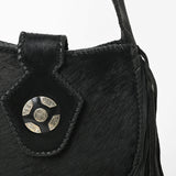 American Darling Black Hair-On Hide Leather Fringe Shoulder Bag w/ Concho