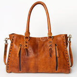 American Darling Tote Bag - Genuine Vegetable-Tanned Leather Western Purse with Buck Stitching & YKK Zipper