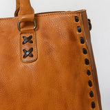 American Darling Tote Bag - Genuine Vegetable-Tanned Leather Western Purse with Buck Stitching & YKK Zipper