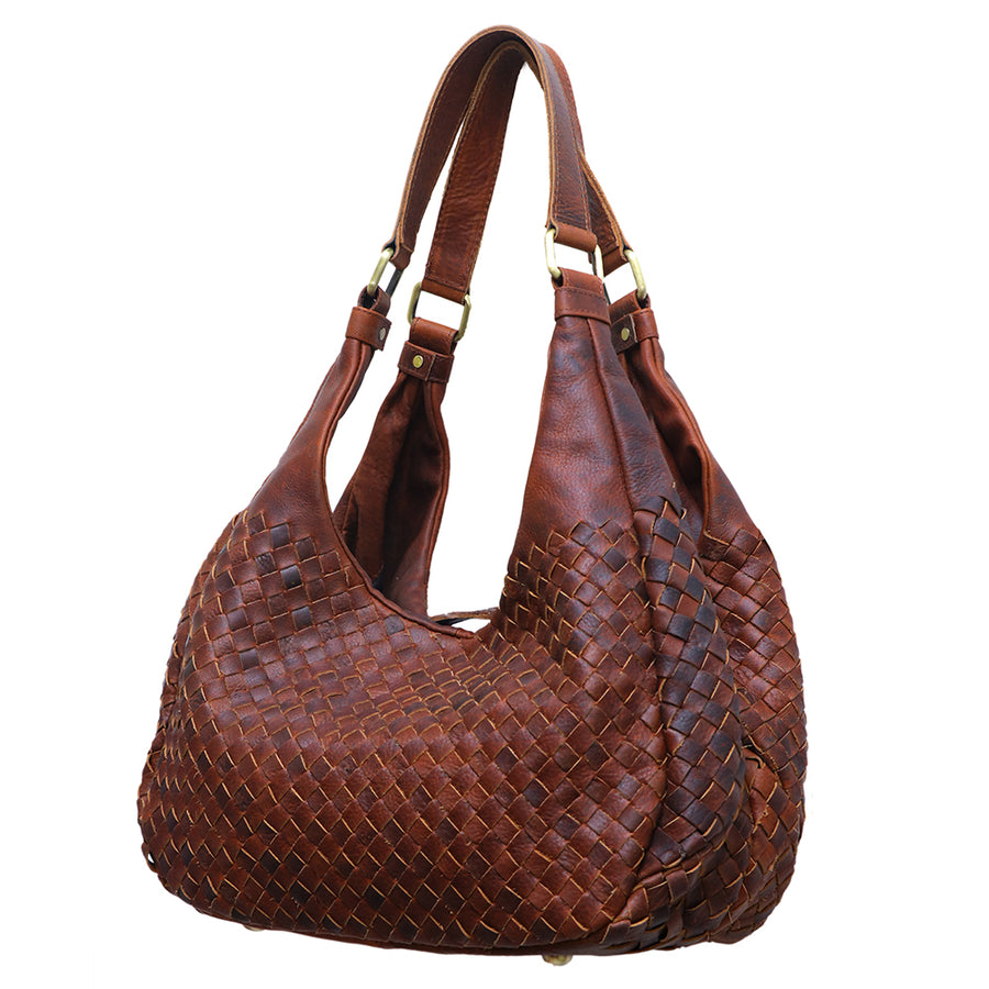 American Darling Genuine Leather Woven Hobo Shoulder Bag for Women - Brown Handwoven Leather Tote Purse, Premium Fashion Travel Gift