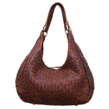 American Darling Large Brown Leather Shoulder Handbag with Woven Pattern, Brass Rings & Dual Straps – Western Style Tote for Women