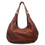 American Darling Large Brown Leather Shoulder Handbag with Woven Pattern, Brass Rings & Dual Straps – Western Style Tote for Women