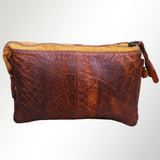 American Darling Genuine Leather Woven Cosmetic Pouch for Women, Brown Handwoven Zipper Makeup Bag