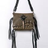 American Darling Cross body Bag Western Genuine Leather Handcrafted Purse with Fringes and Braided Strap