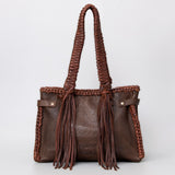 American Darling Tote Bag Western Genuine Leather Handcrafted Purse with Fringes and Turquoise Stone and Braided Handles