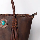 American Darling Tote Bag Western Genuine Leather Handcrafted Large Purse with Fringes and Braided Straps