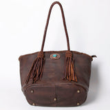 American Darling Tote Bag Western Genuine Leather Handcrafted Large Purse with Fringes and Braided Straps