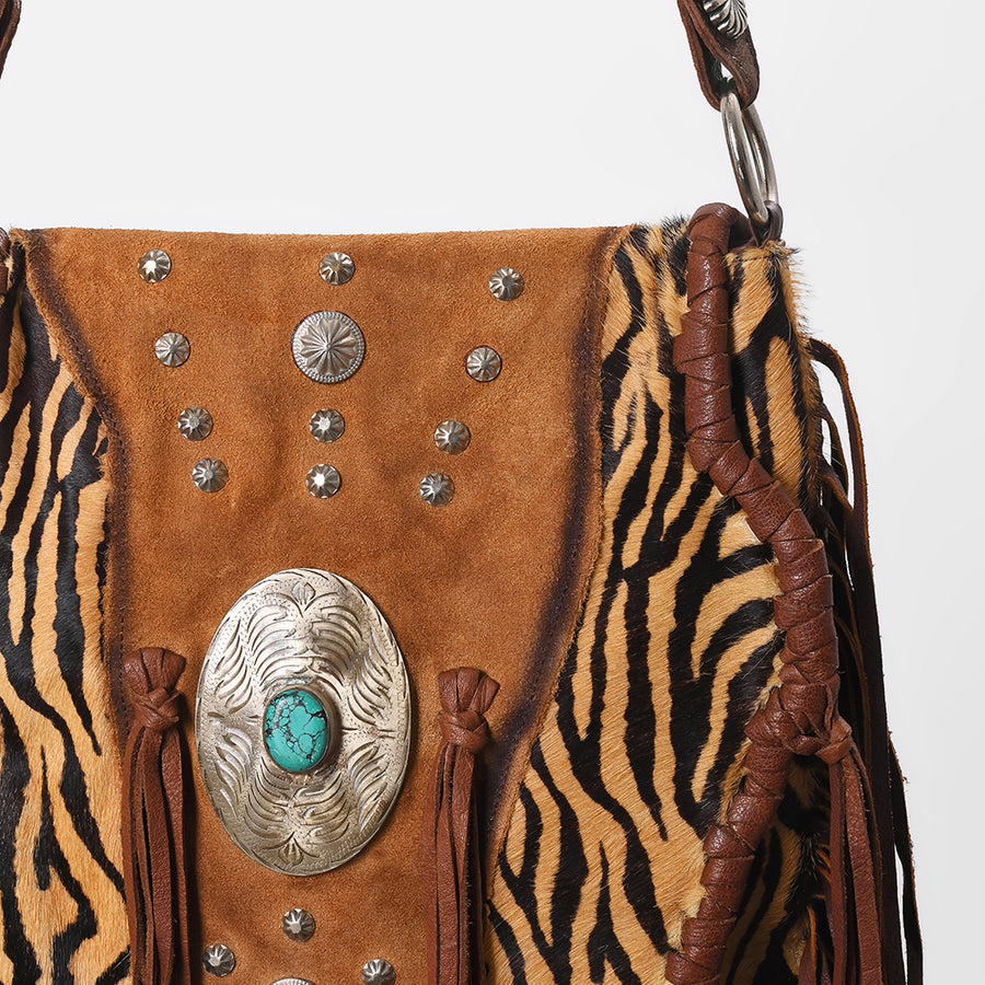 American Darling Messenger Bag Western Hair-On Cowhide Genuine Leather Handcrafted Crossbody Purse with Fringes and YKK Zipper