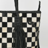 Genuine Cowhide Leather Tote Bag for Women – Black & White Checkered Hair-On Bag