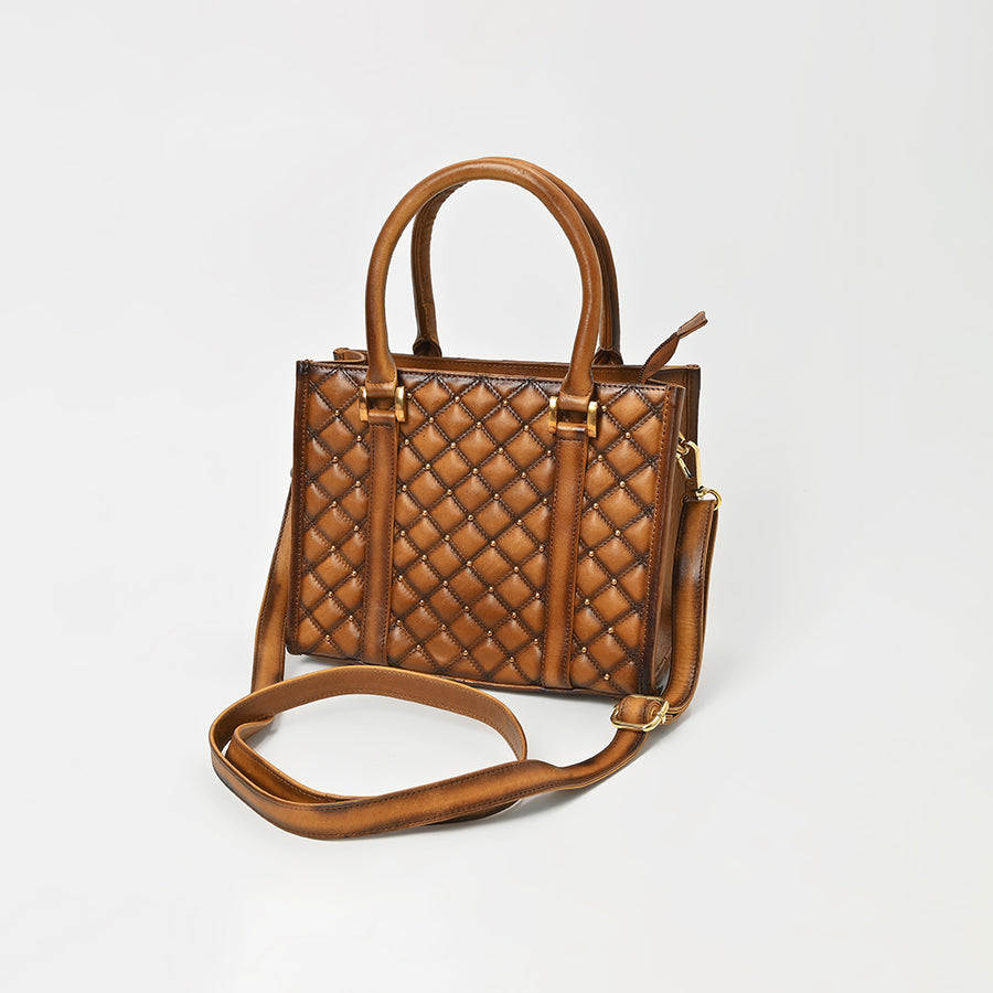 American Darling Quilted Leather Tote Bag for Women - Handcrafted Genuine Leather Handbag Brown - Uhorse