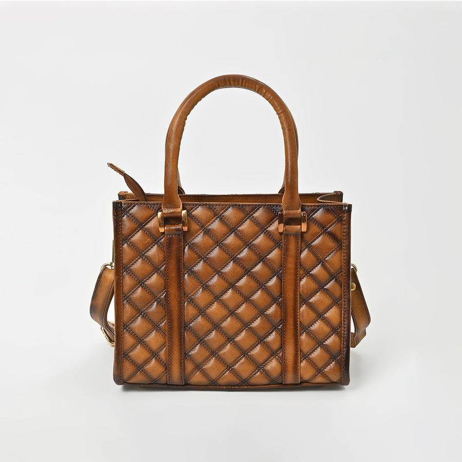 American Darling Premium Quilted Leather Tote Bag for Women – Handcrafted Genuine Leather Handbag Brown