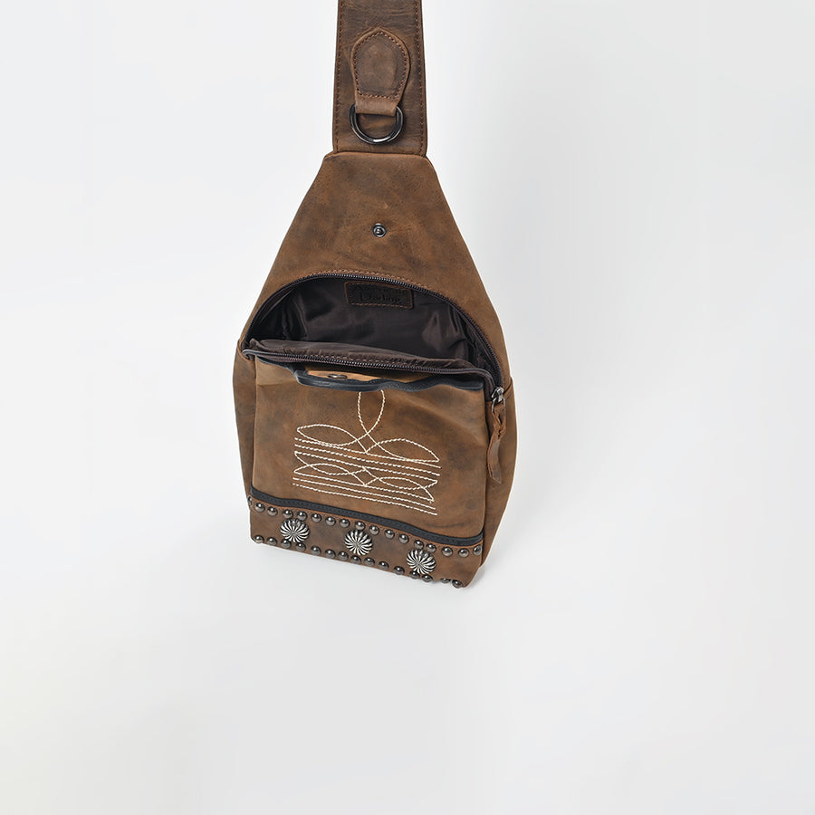American Darling Western Leather Sling Bag with Studded Detail & Embroidery