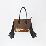 American Darling Western Quilted Leather Tote with Hair-On Panel & Fringe