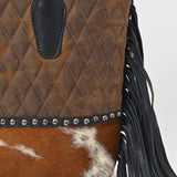 American Darling Western Quilted Leather Tote with Hair-On Panel & Fringe