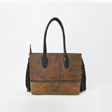 American Darling Western Quilted Leather Tote with Hair-On Panel & Fringe