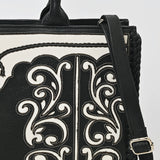 American Darling Black & White Western Tooled Leather Handbag for Women – Floral Embossed Satchel