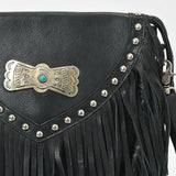 American Darling Genuine Leather Fringe Crossbody Bag for Women, Western Boho Shoulder Purse with Studded Flap Detail