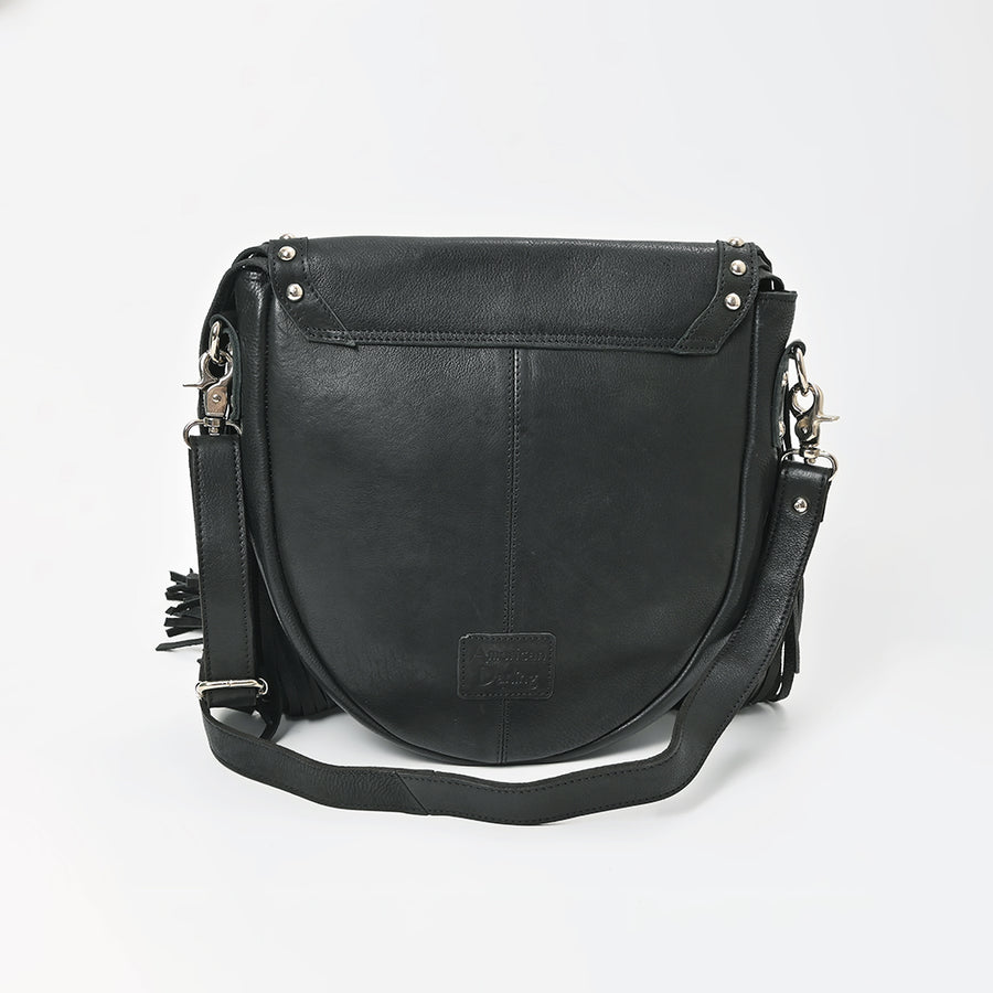 American Darling Genuine Leather Fringe Crossbody Bag for Women, Western Boho Shoulder Purse with Studded Flap Detail