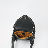 American Darling Genuine Leather Fringe Crossbody Bag for Women, Western Boho Shoulder Purse with Studded Flap Detail
