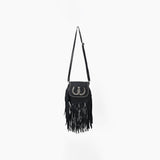 American Darling Black Genuine Leather Fringe Crossbody Bag w/ Horseshoe Concho
