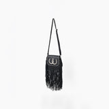 American Darling Black Genuine Leather Fringe Crossbody Bag w/ Horseshoe Concho
