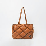 American Darling Quilted Leather Tote Bag for Women, Western Shoulder Purse with Floral Tooled Accent Tan