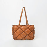 American Darling Quilted Leather Tote Bag for Women, Western Shoulder Purse with Floral Tooled Accent Tan