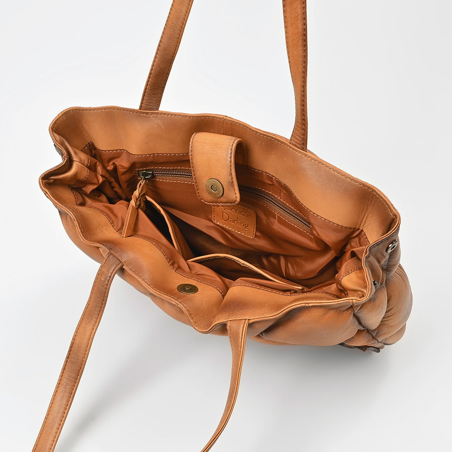 American Darling Quilted Leather Tote Bag for Women, Western Shoulder Purse with Floral Tooled Accent Tan
