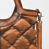 American Darling Quilted Leather Crossbody Bag for Women, Western Shoulder Purse with Round Top Handle Tan