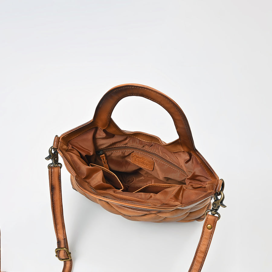 American Darling Quilted Leather Crossbody Bag for Women, Western Shoulder Purse with Round Top Handle Tan