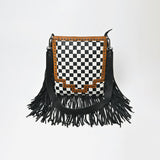 American Darling Checkered Western Crossbody Bag Black & White Tan Leather Trim
